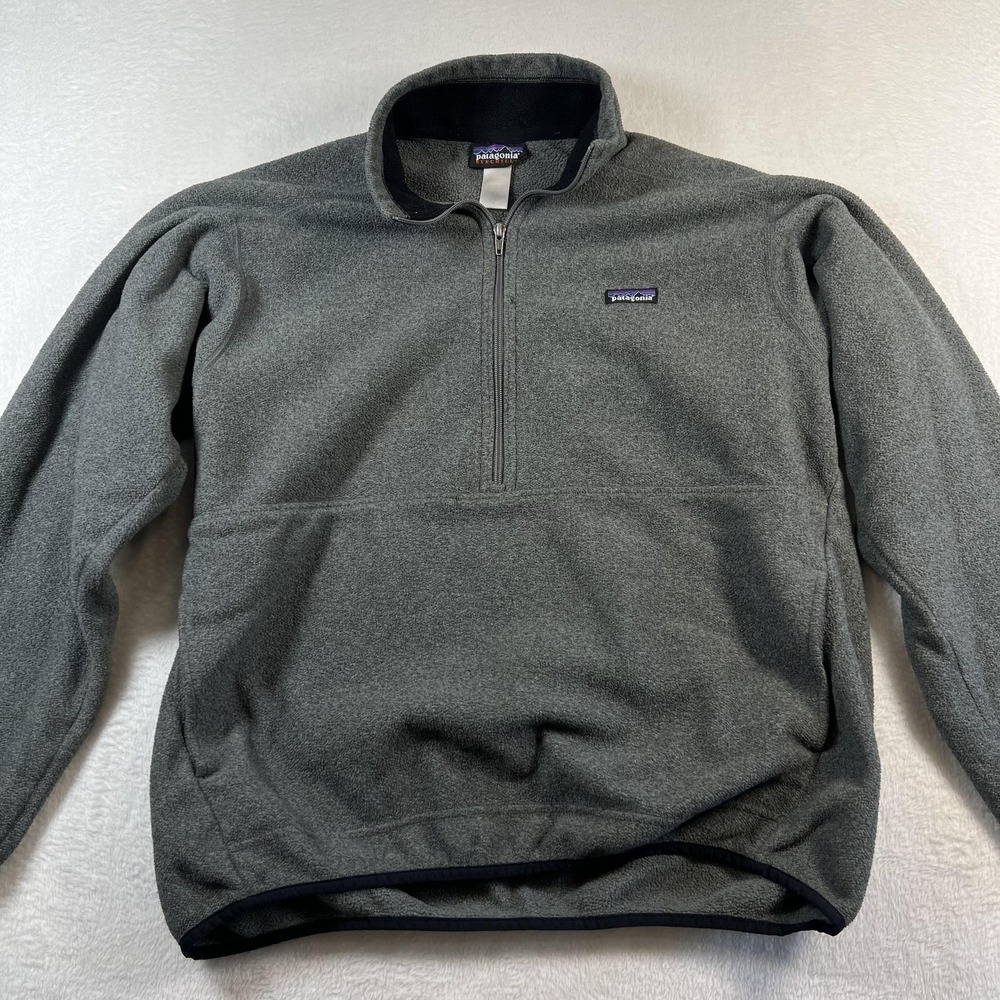 Patagonia Synchilla Mens Large Gray Synchilla 1/4 Zip Fleece Pullover Logo